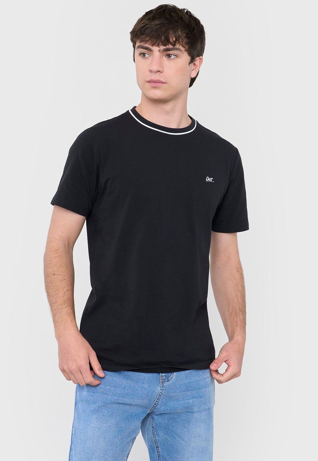 Polera Hombre Slim Detalle Cuello Negro Corona-0