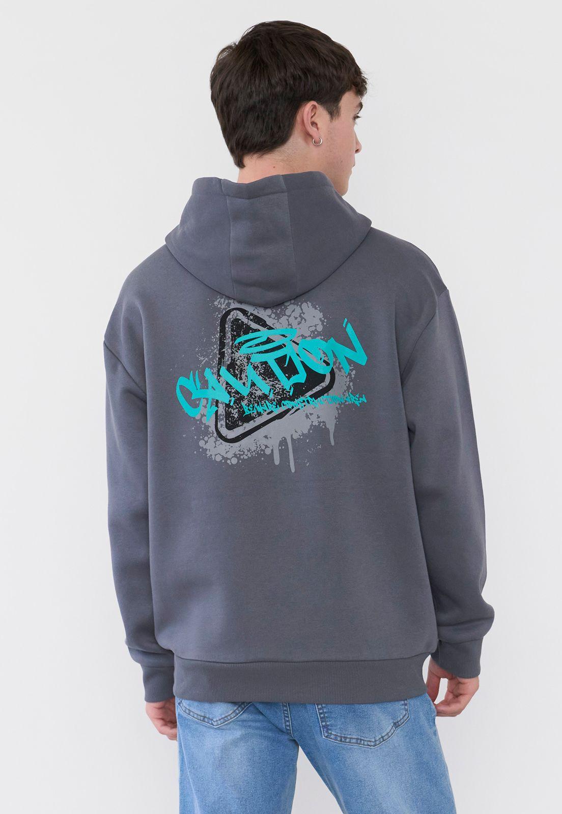 Polerón Hombre Hood Print Grafitti Gris Oscuro Corona-1