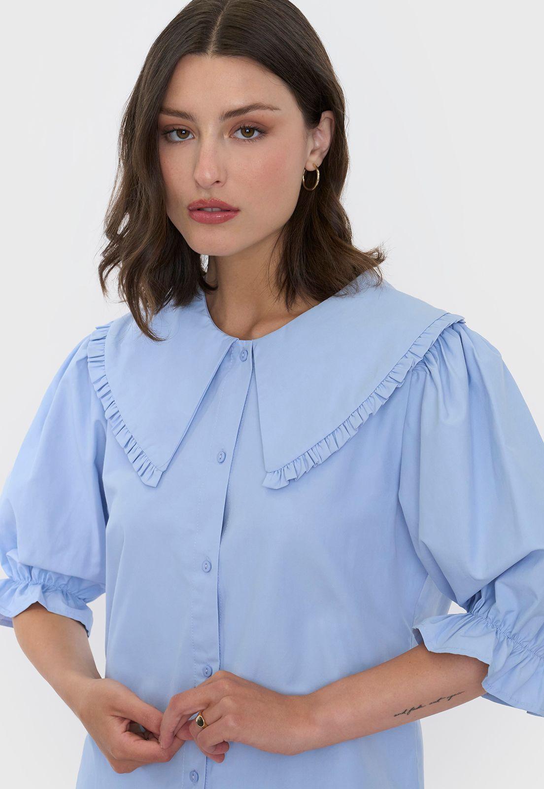 Blusa Mujer Cuello Boho Celeste Corona-0
