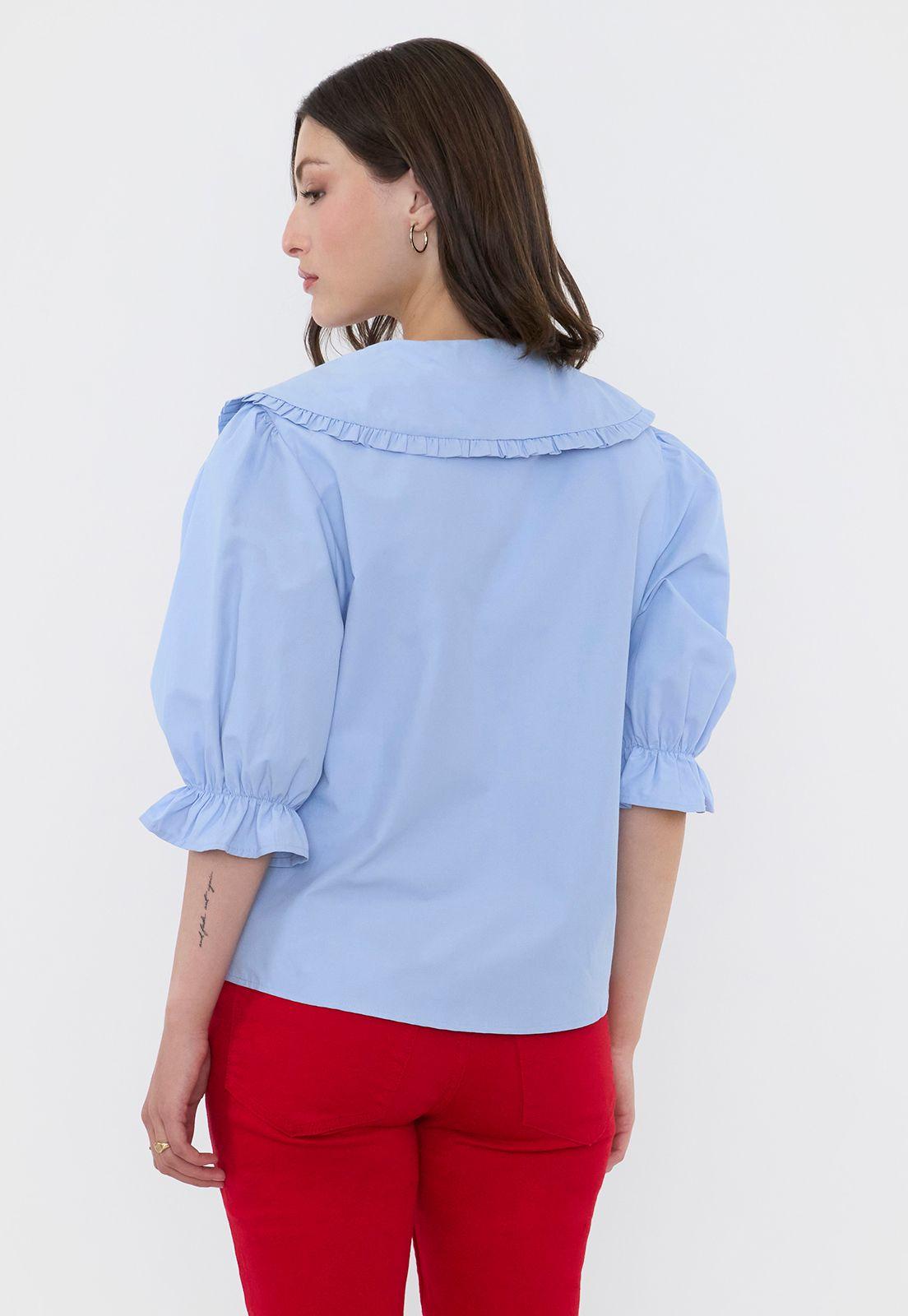Blusa Mujer Cuello Boho Celeste Corona-2