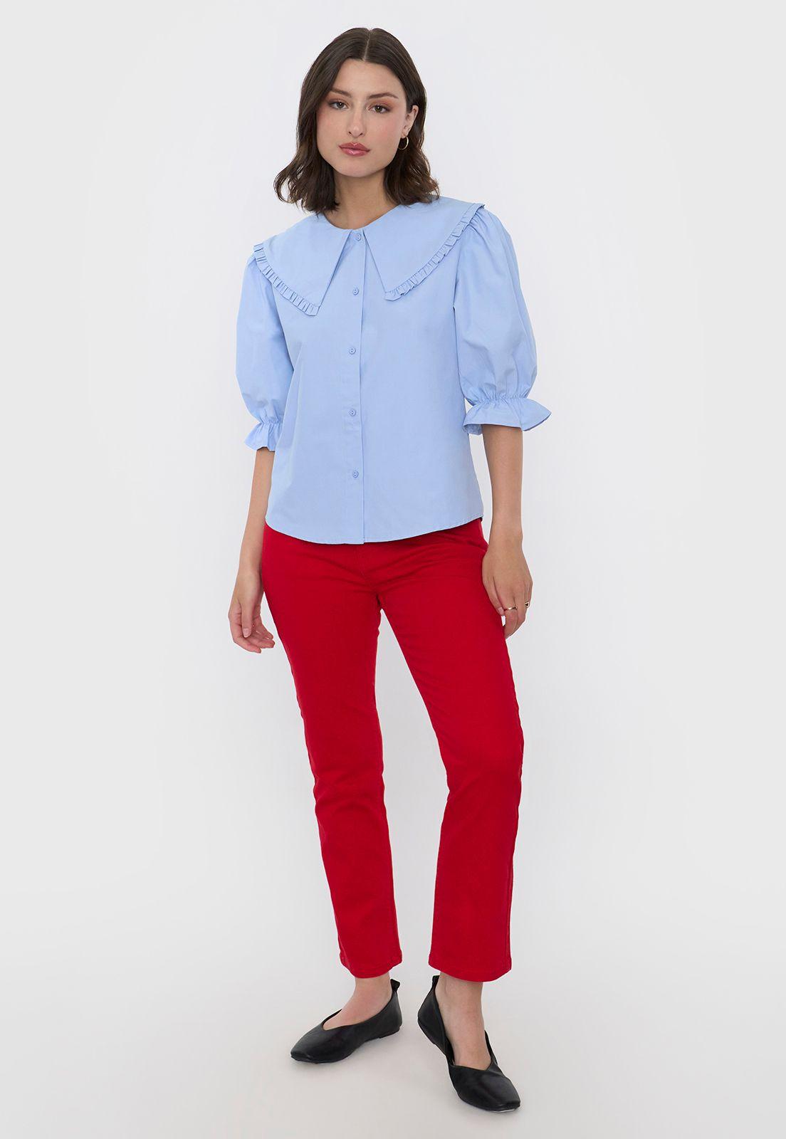 Blusa Mujer Cuello Boho Celeste Corona-3