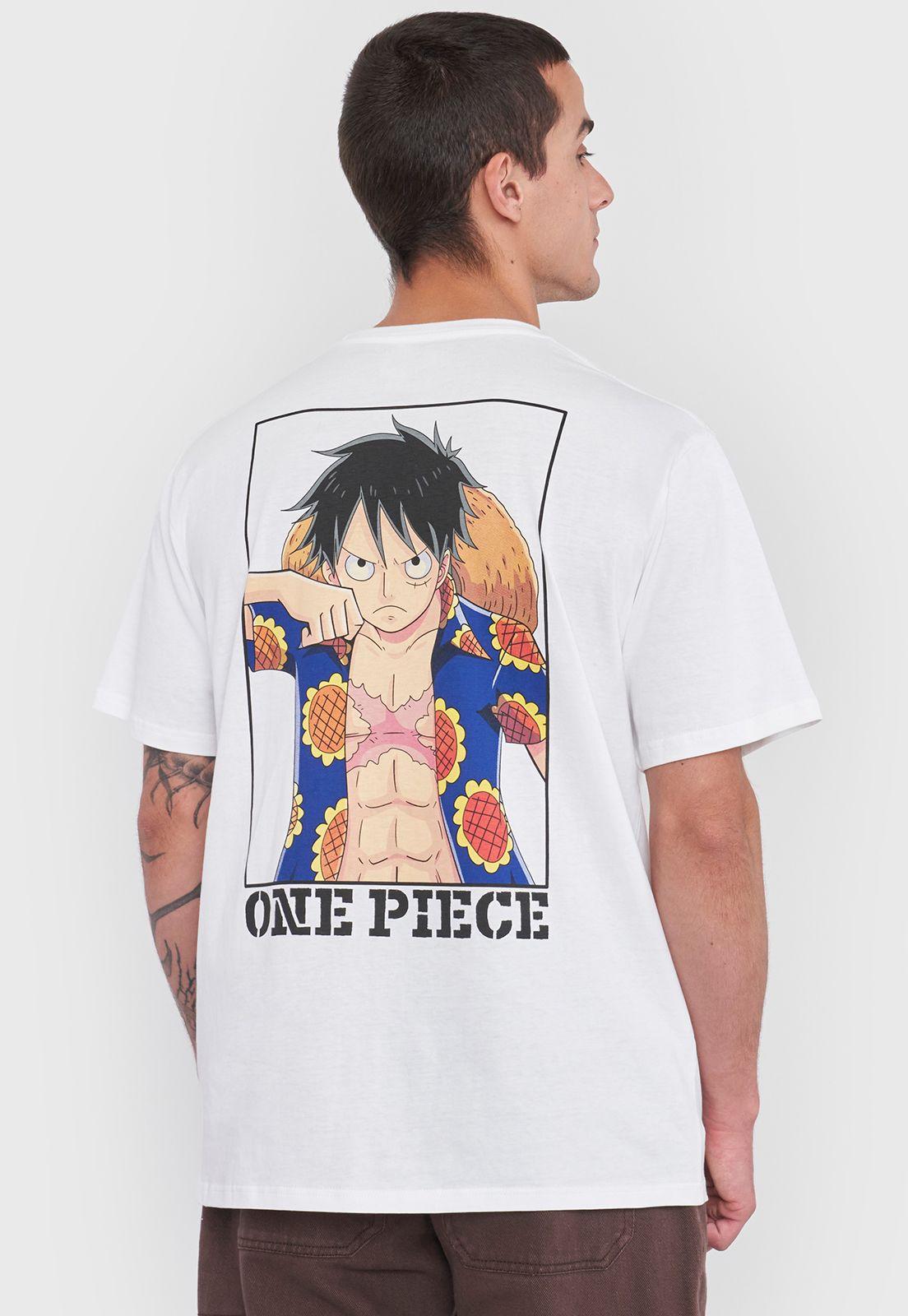 Polera Hombre Licencia One Piece Blanco Luffy Corona-1