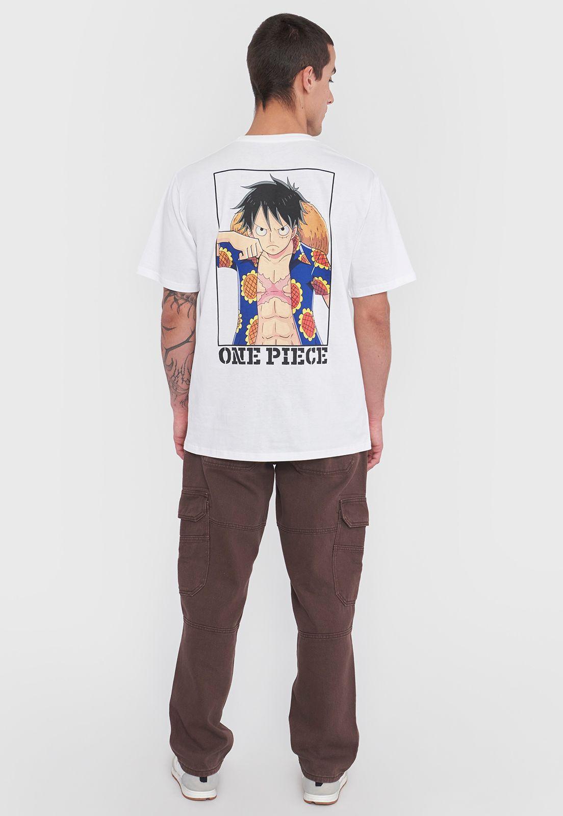 Polera Hombre Licencia One Piece Blanco Luffy Corona-2