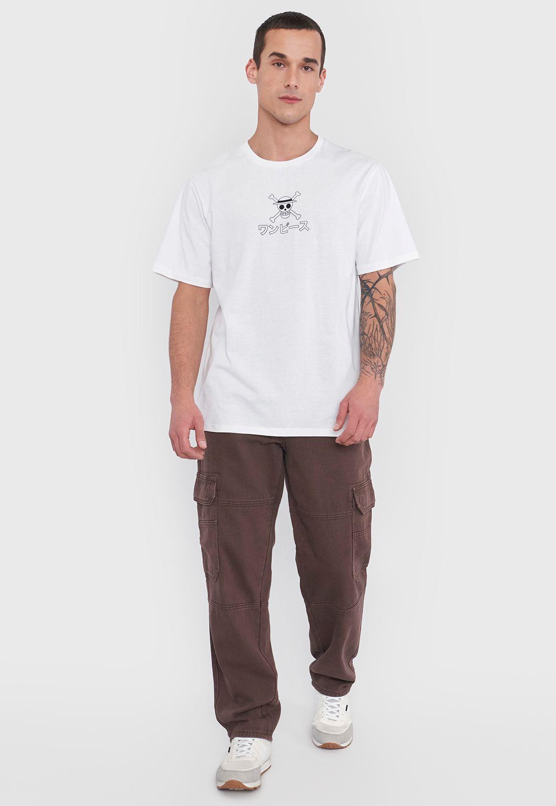 Polera Hombre Licencia One Piece Blanco Luffy Corona-3