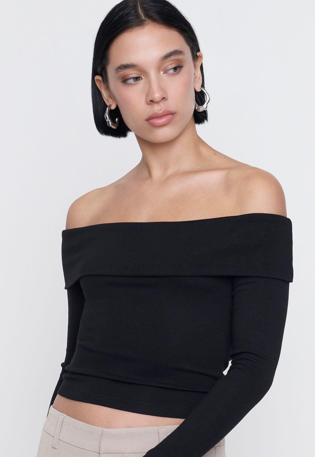 Polera Mujer Sin Hombros Negro Corona-2