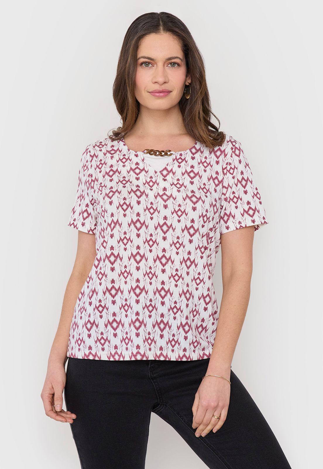 Polera Mujer Full Print Joya Carey Rosado Tribal Corona-0