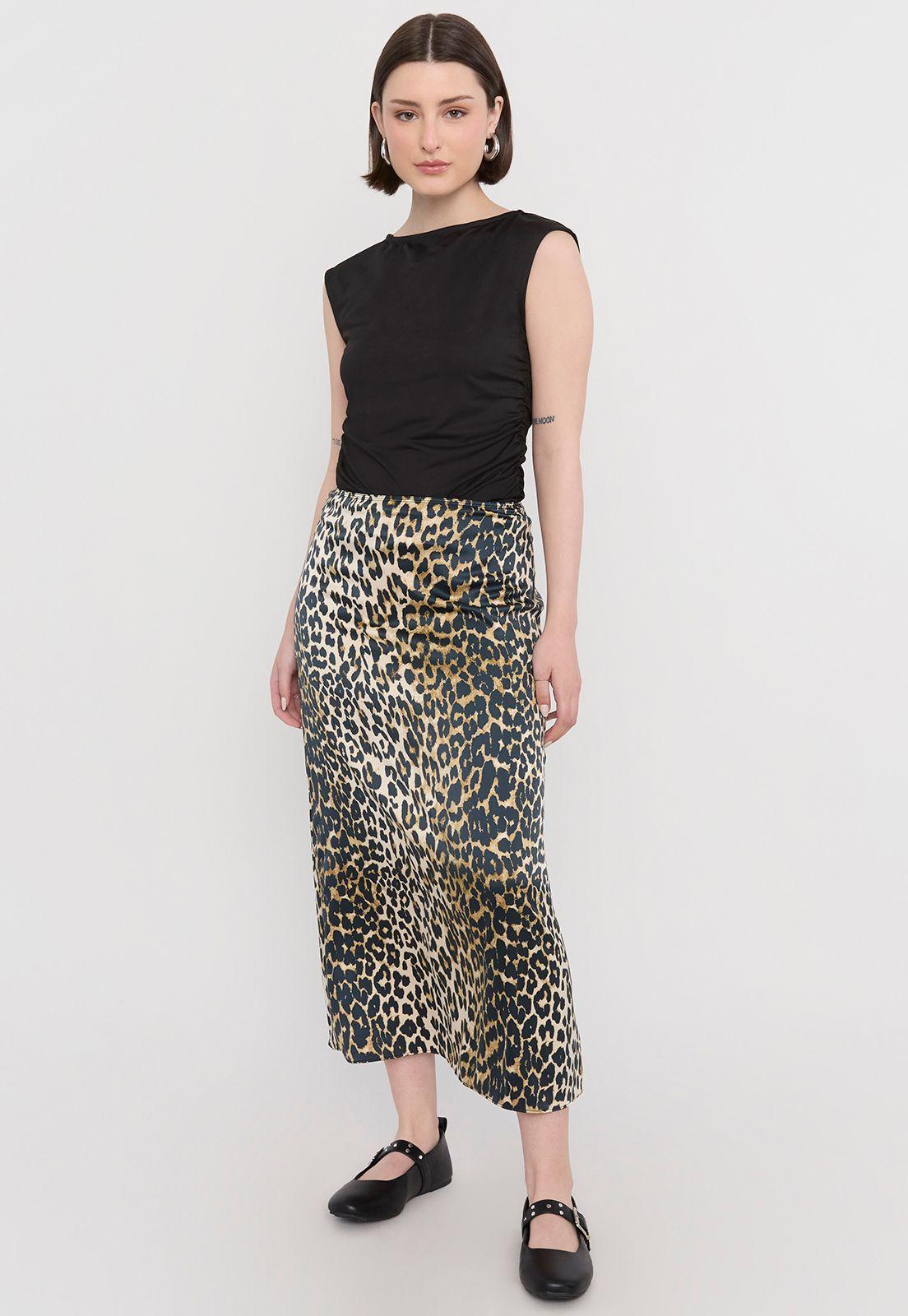 Falda Mujer Midi Satín Animal Print Corona-0