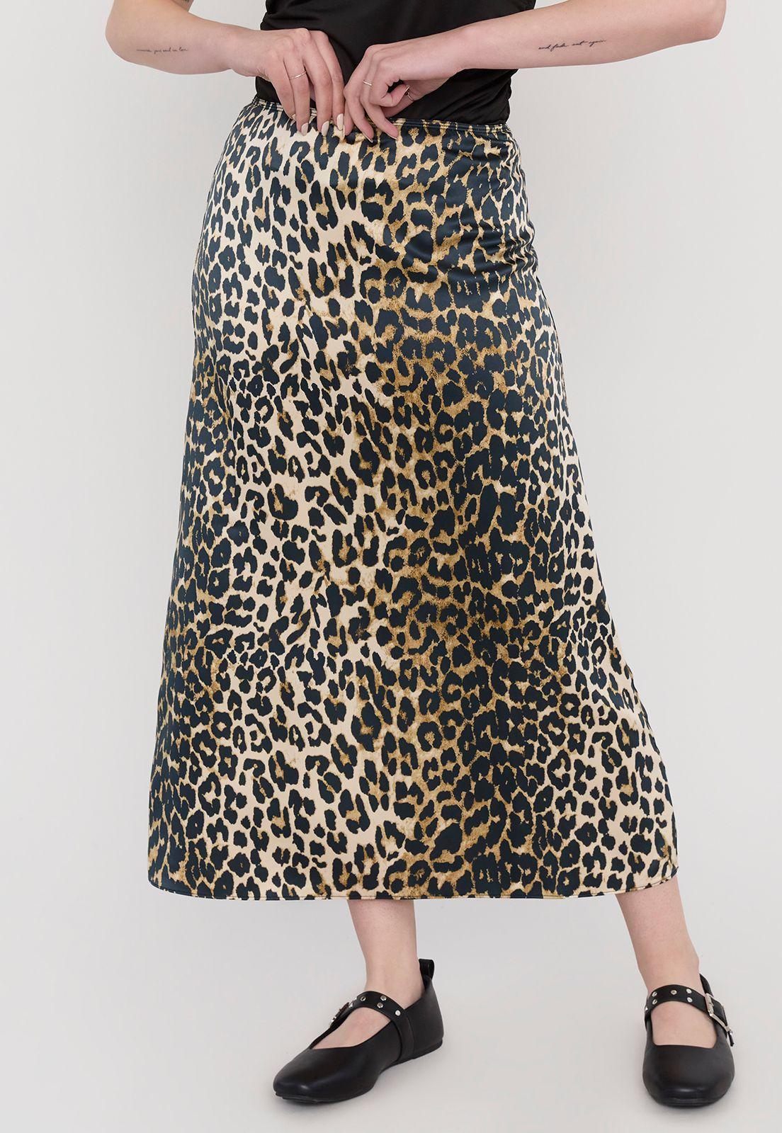 Falda Mujer Midi Satín Animal Print Corona-1