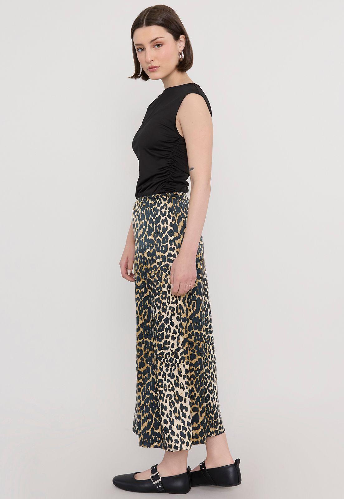 Falda Mujer Midi Satín Animal Print Corona-3