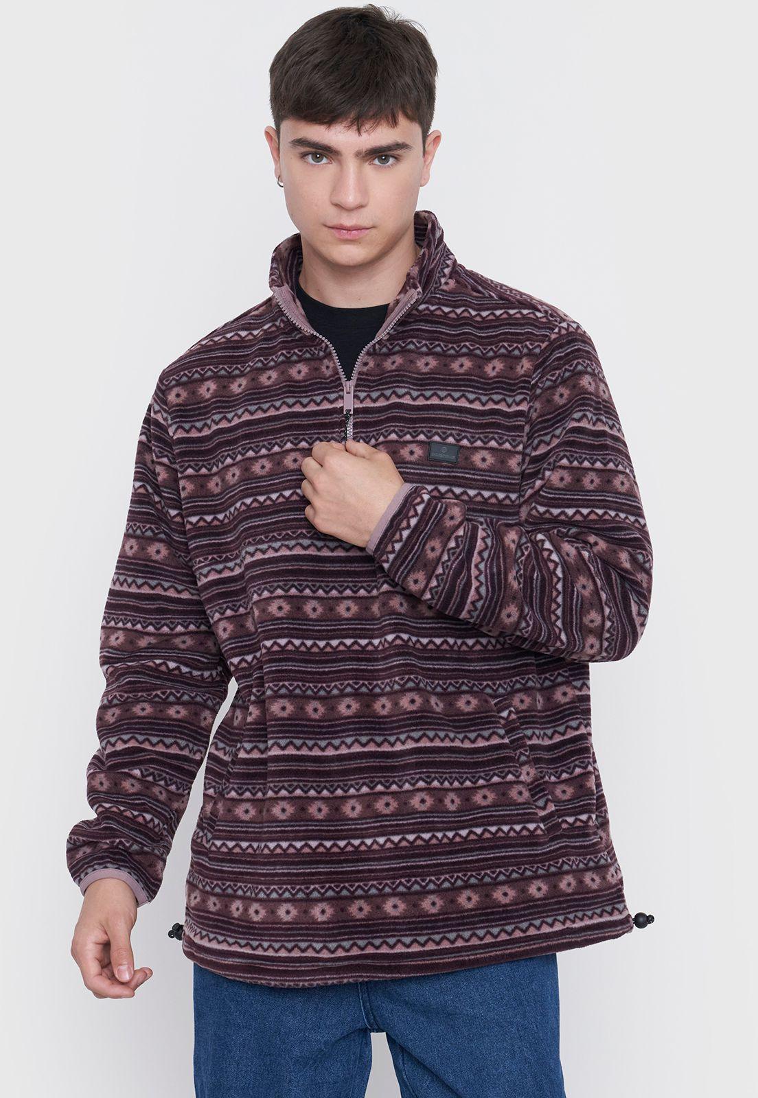 Polerón Polar Hombre Print Half Zipper Rosado Étnico Corona-0