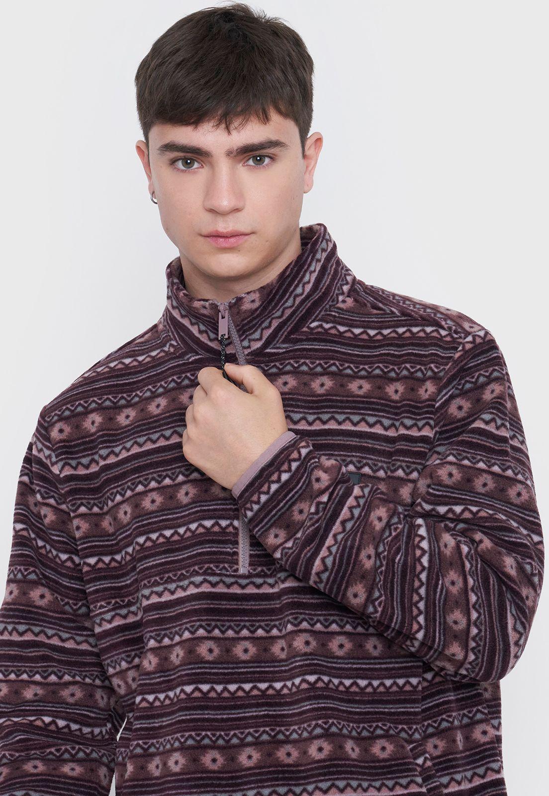 Polerón Polar Hombre Print Half Zipper Rosado Étnico Corona-2
