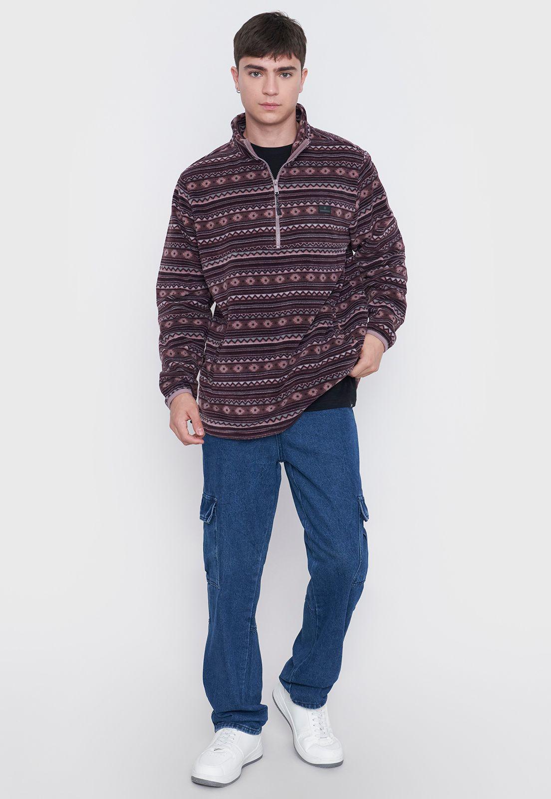 Polerón Polar Hombre Print Half Zipper Rosado Étnico Corona-3