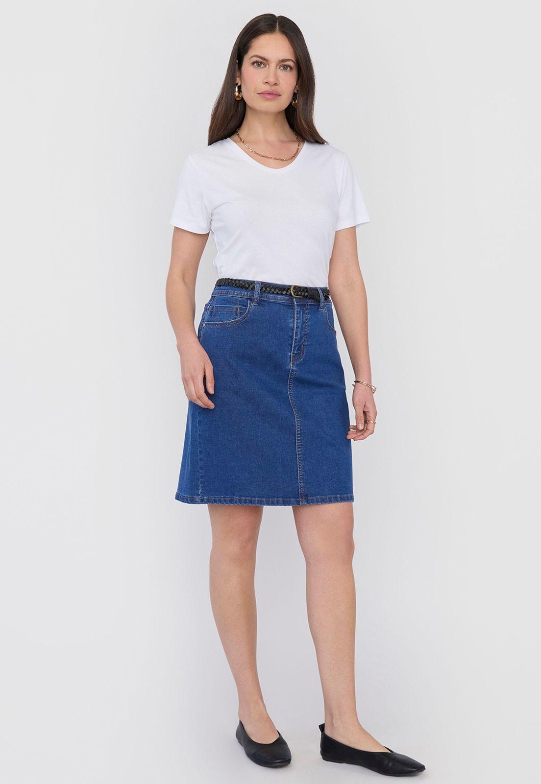 Falda Mujer Denim Cinturón Azul Oscuro Corona-0