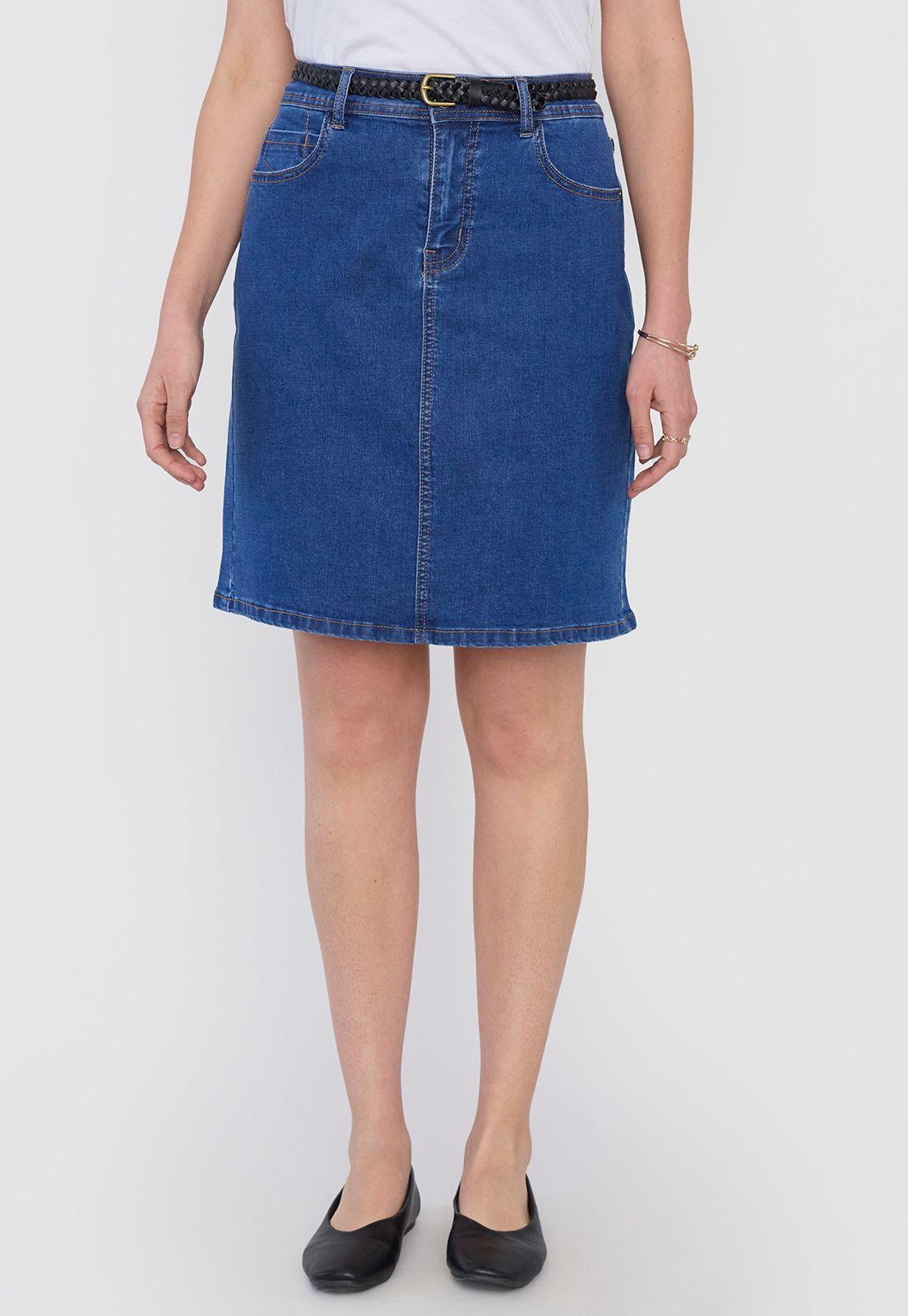 Falda Mujer Denim Cinturón Azul Oscuro Corona-1