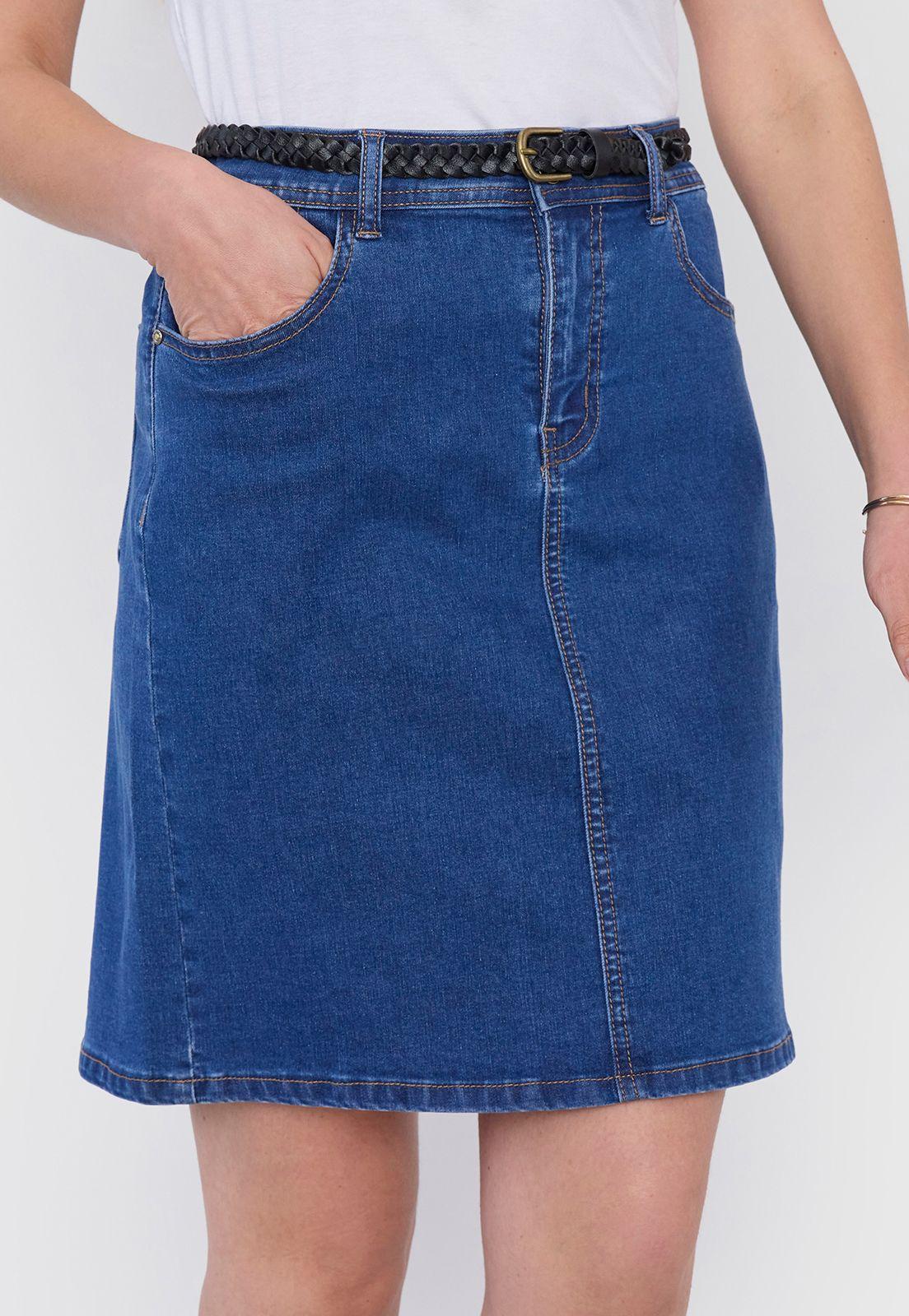Falda Mujer Denim Cinturón Azul Oscuro Corona-3