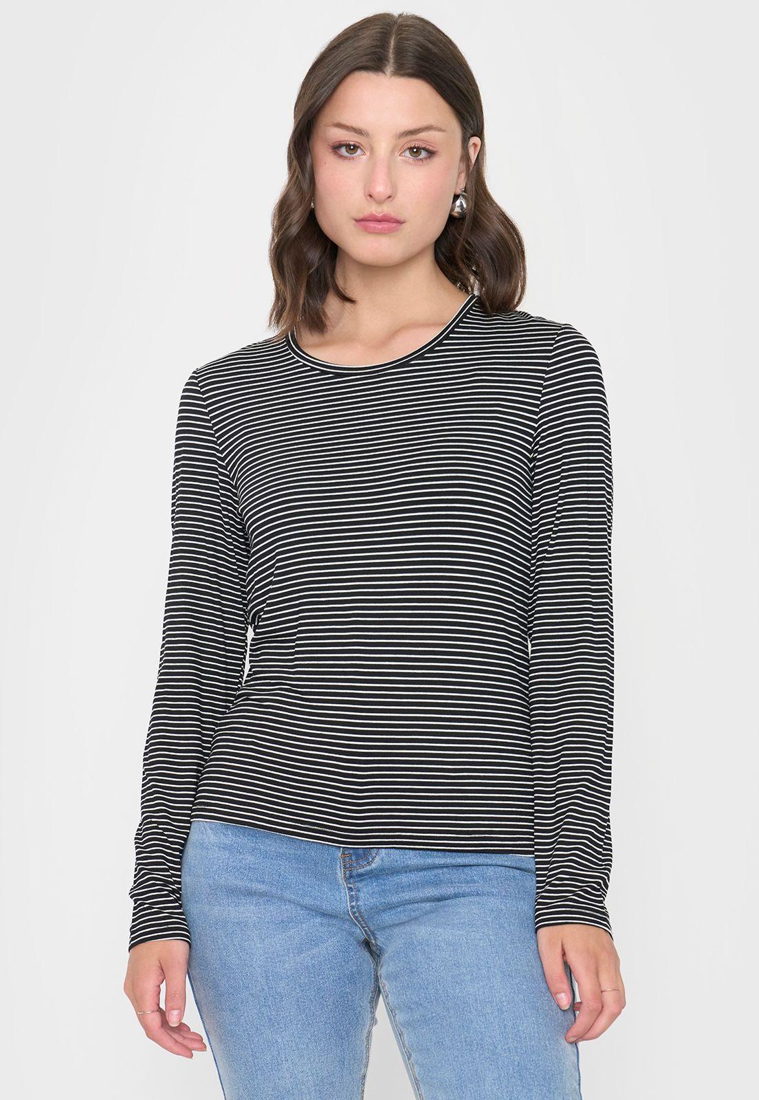 Polera Mujer Manga Larga Líneas Negro Corona-0