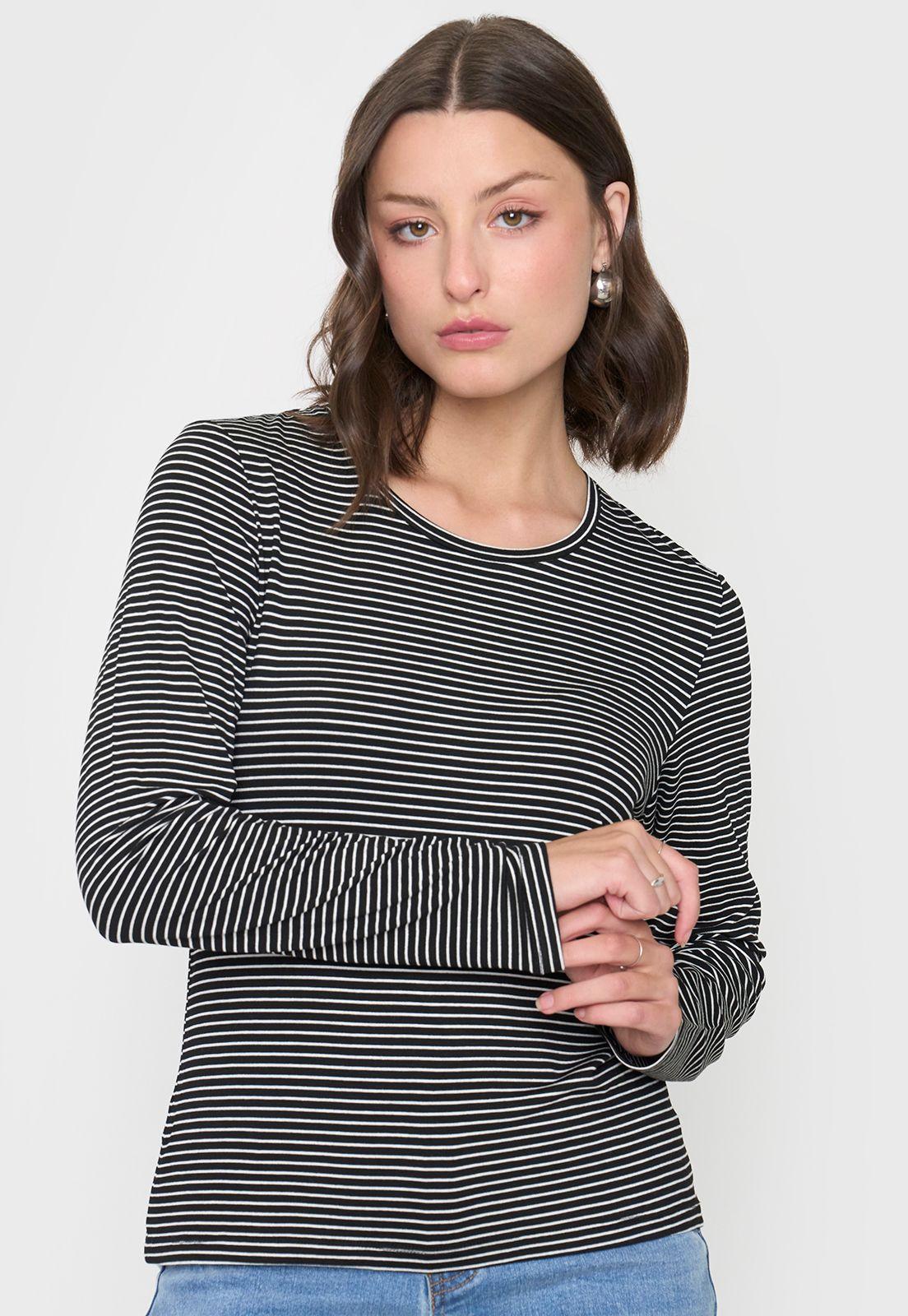 Polera Mujer Manga Larga Líneas Negro Corona-2