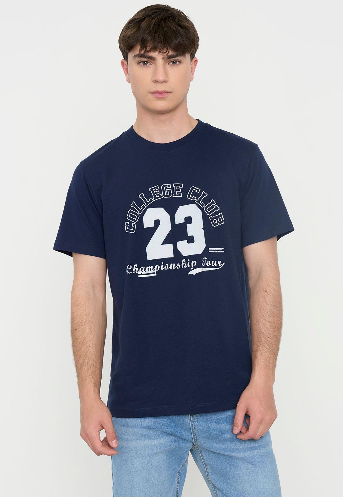 Polera Hombre R-Neck Print Azul Corona-0