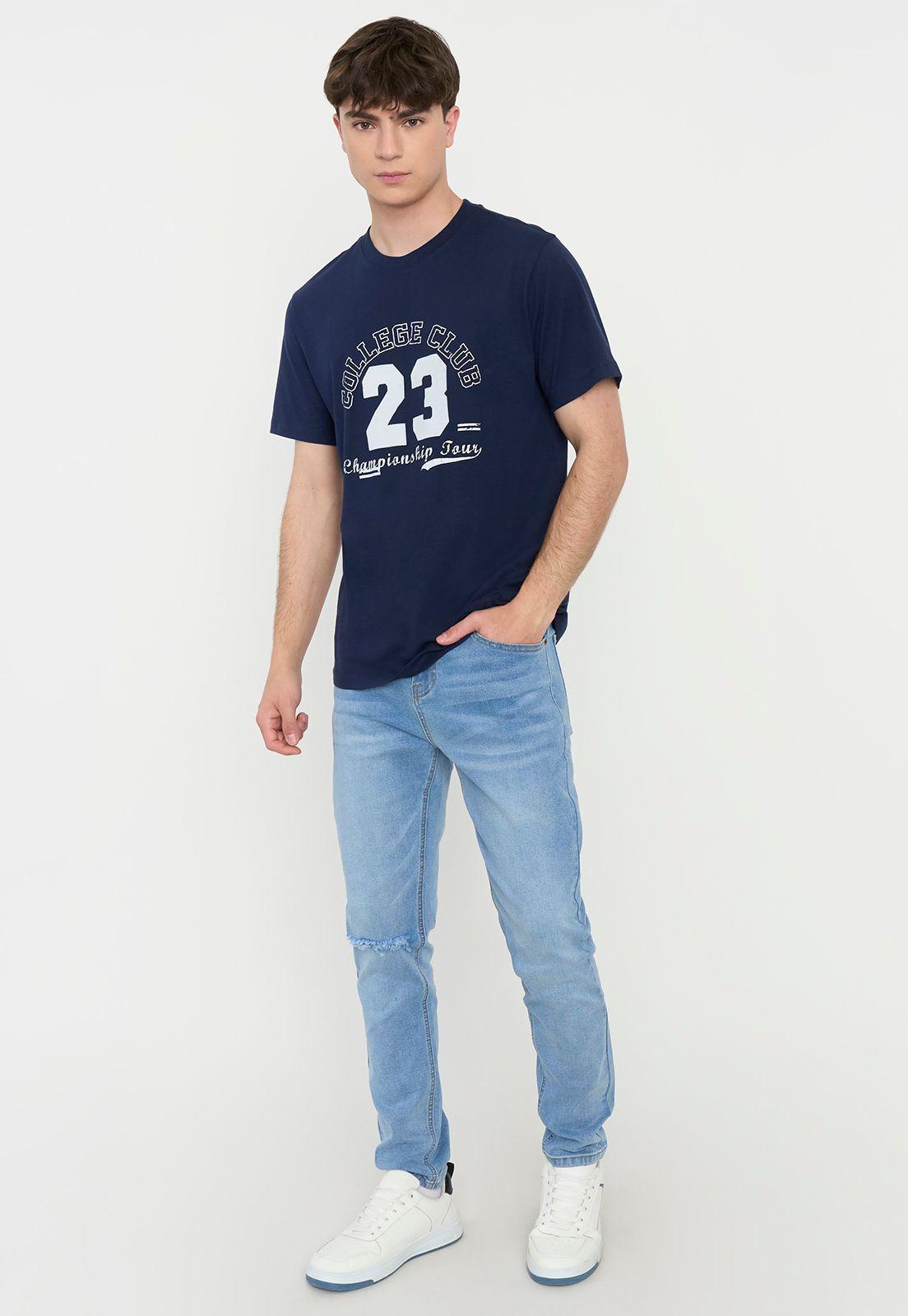 Polera Hombre R-Neck Print Azul Corona-3