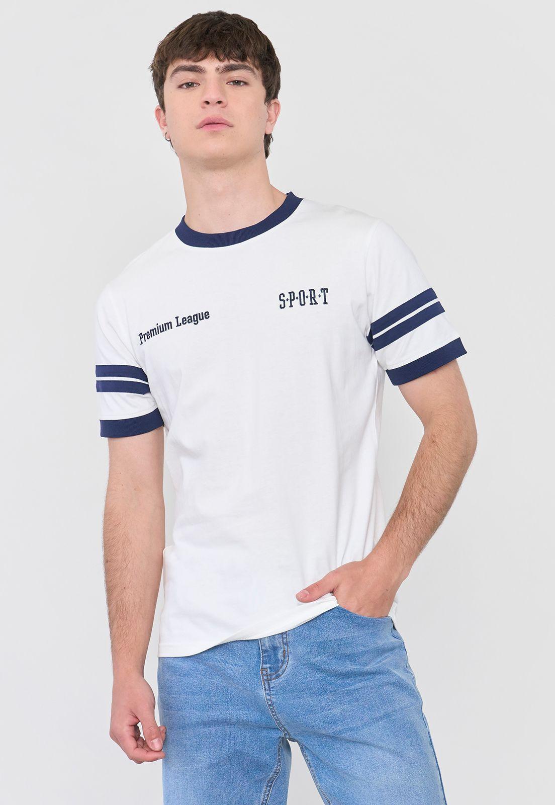 Polera Hombre Slim College Blanco Corona-0