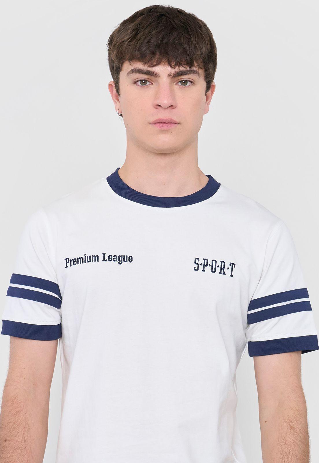 Polera Hombre Slim College Blanco Corona-2