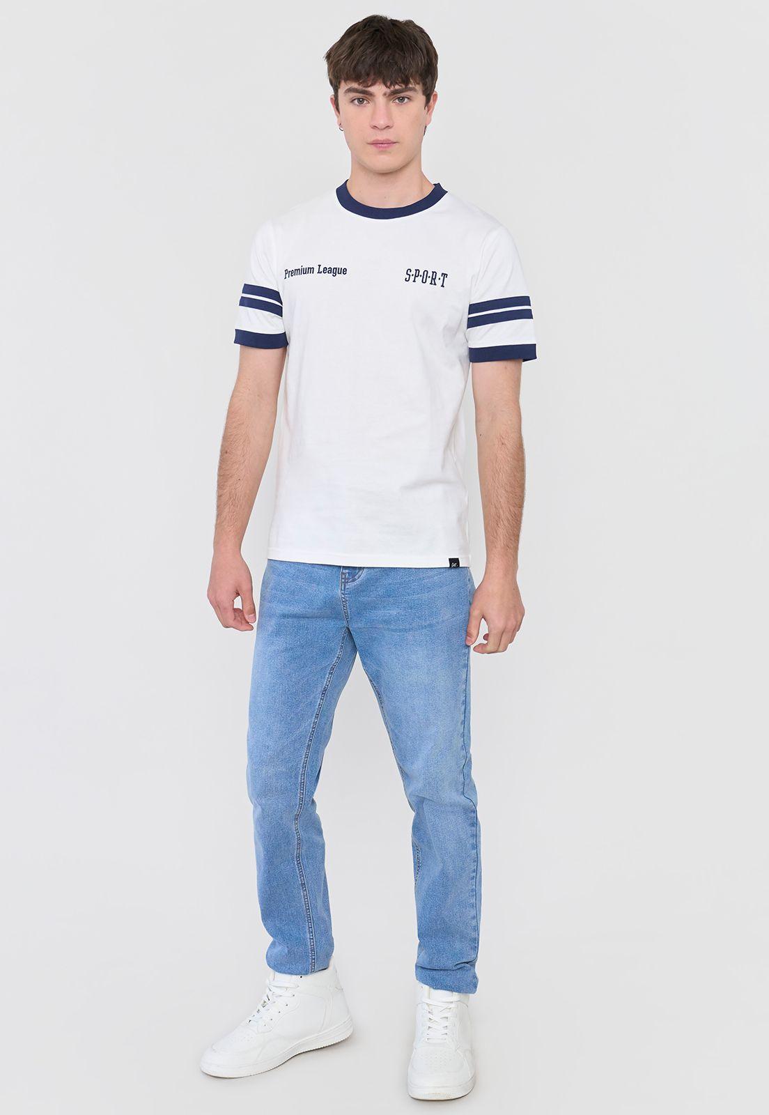 Polera Hombre Slim College Blanco Corona-3