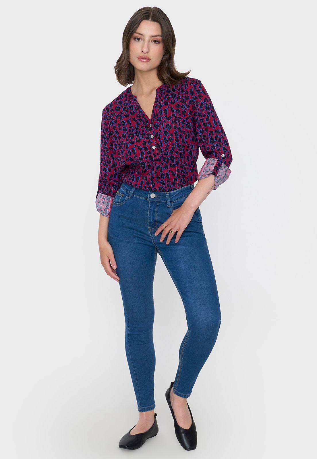 Blusa Mujer Cuello Mao Animal Print Rojo Corona-3