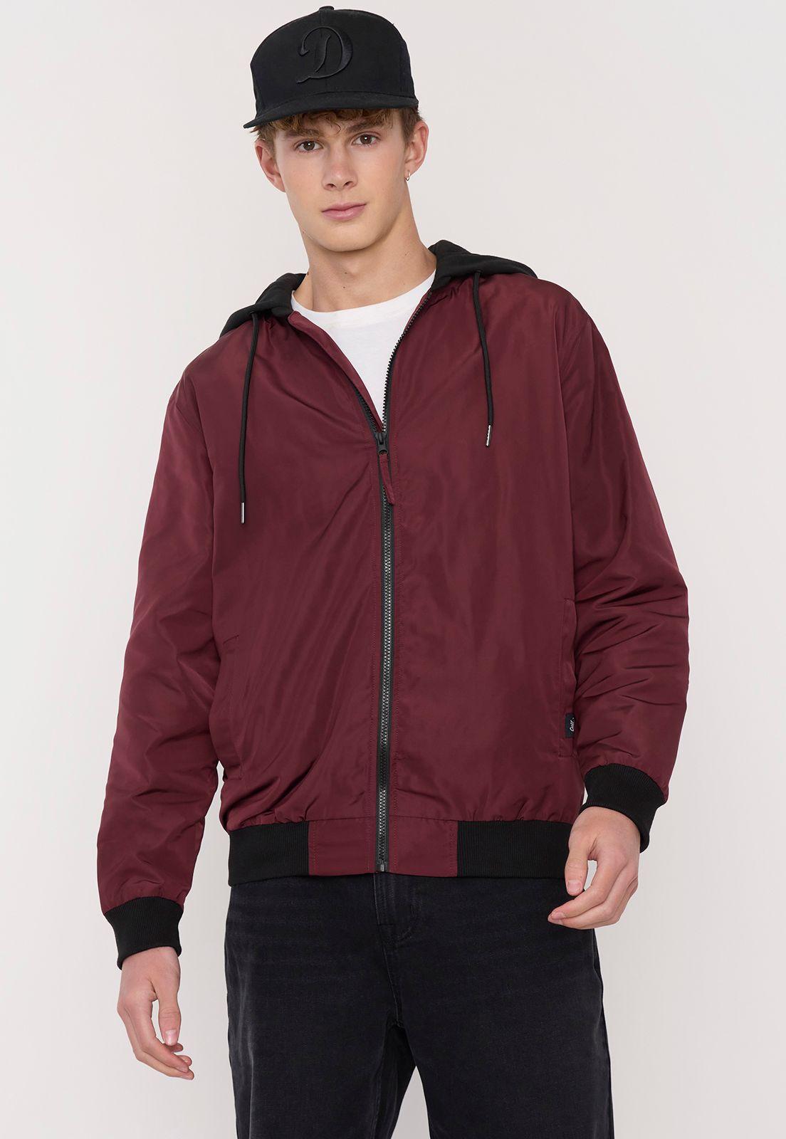 Chaqueta Hombre Bomber Burdeo Hoodie Corona-1