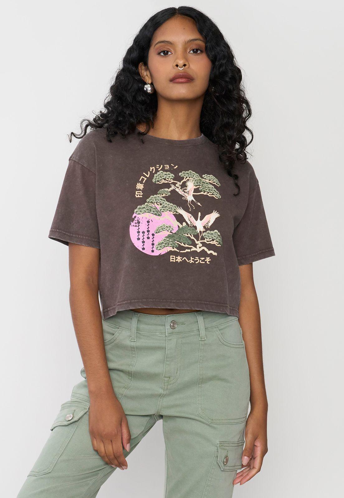 Polera Mujer Fun Manca Corta Crop Café Corona-0
