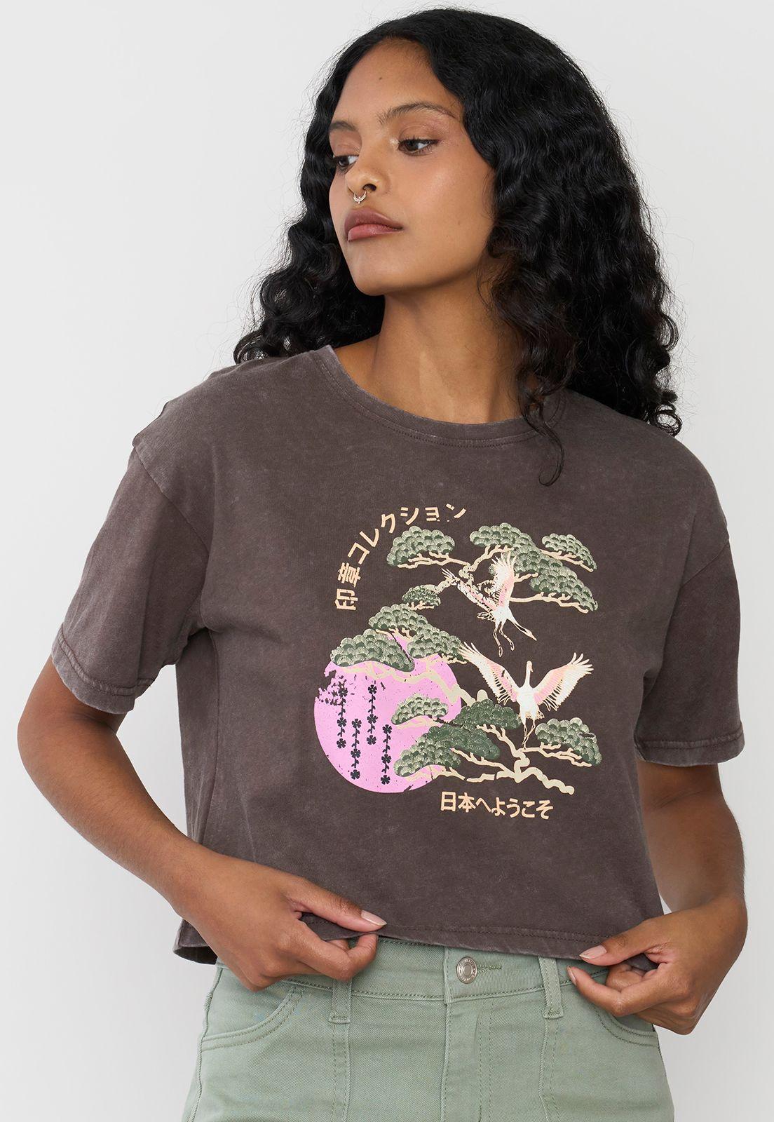 Polera Mujer Fun Manca Corta Crop Café Corona-2