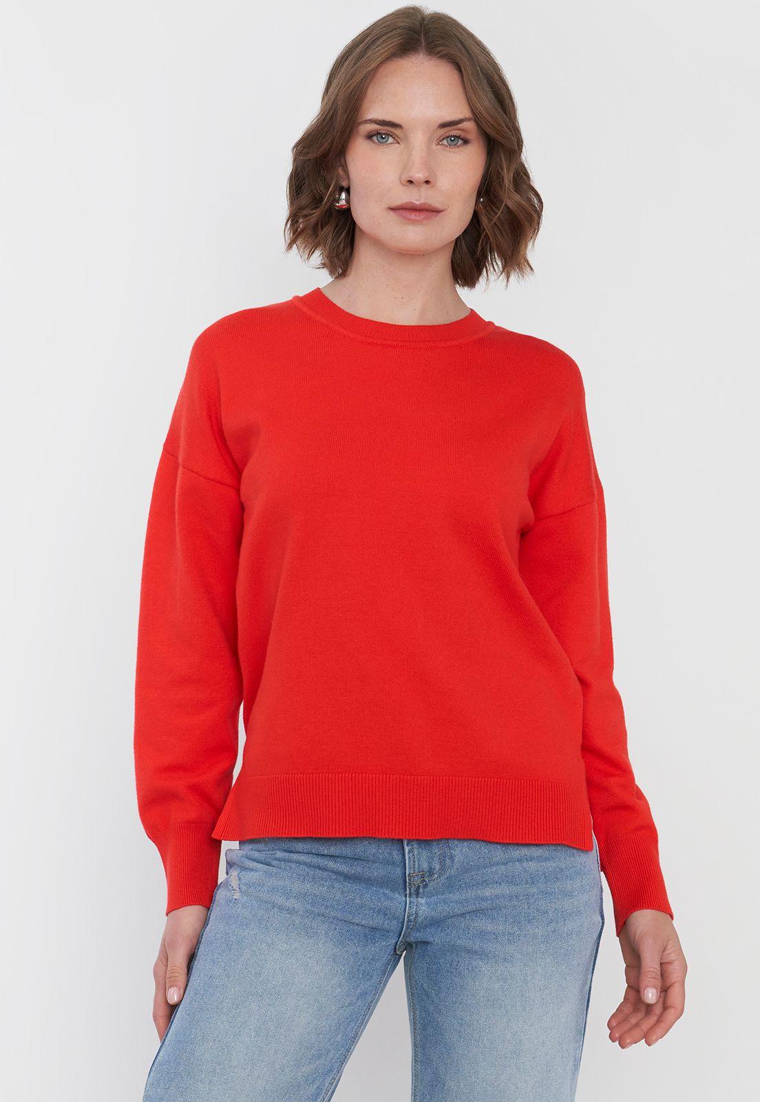 Sweater Mujer Cuello Redondo Rojo Corona-0