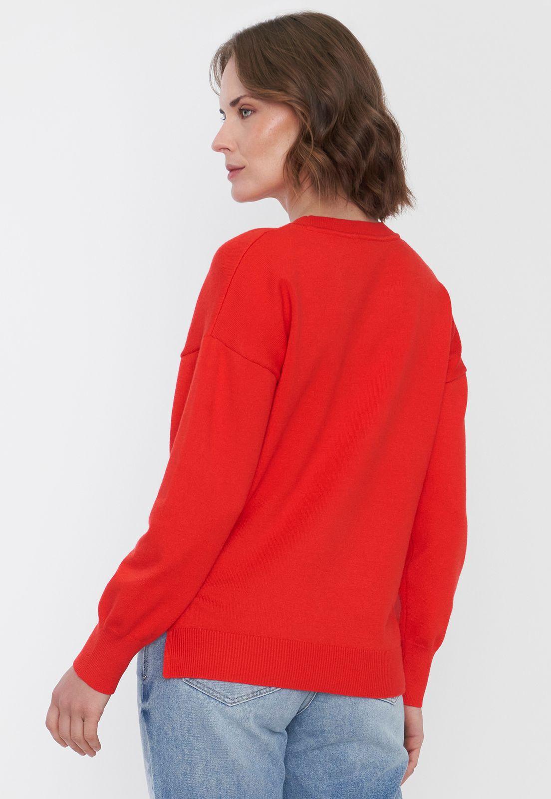 Sweater Mujer Cuello Redondo Rojo Corona-1