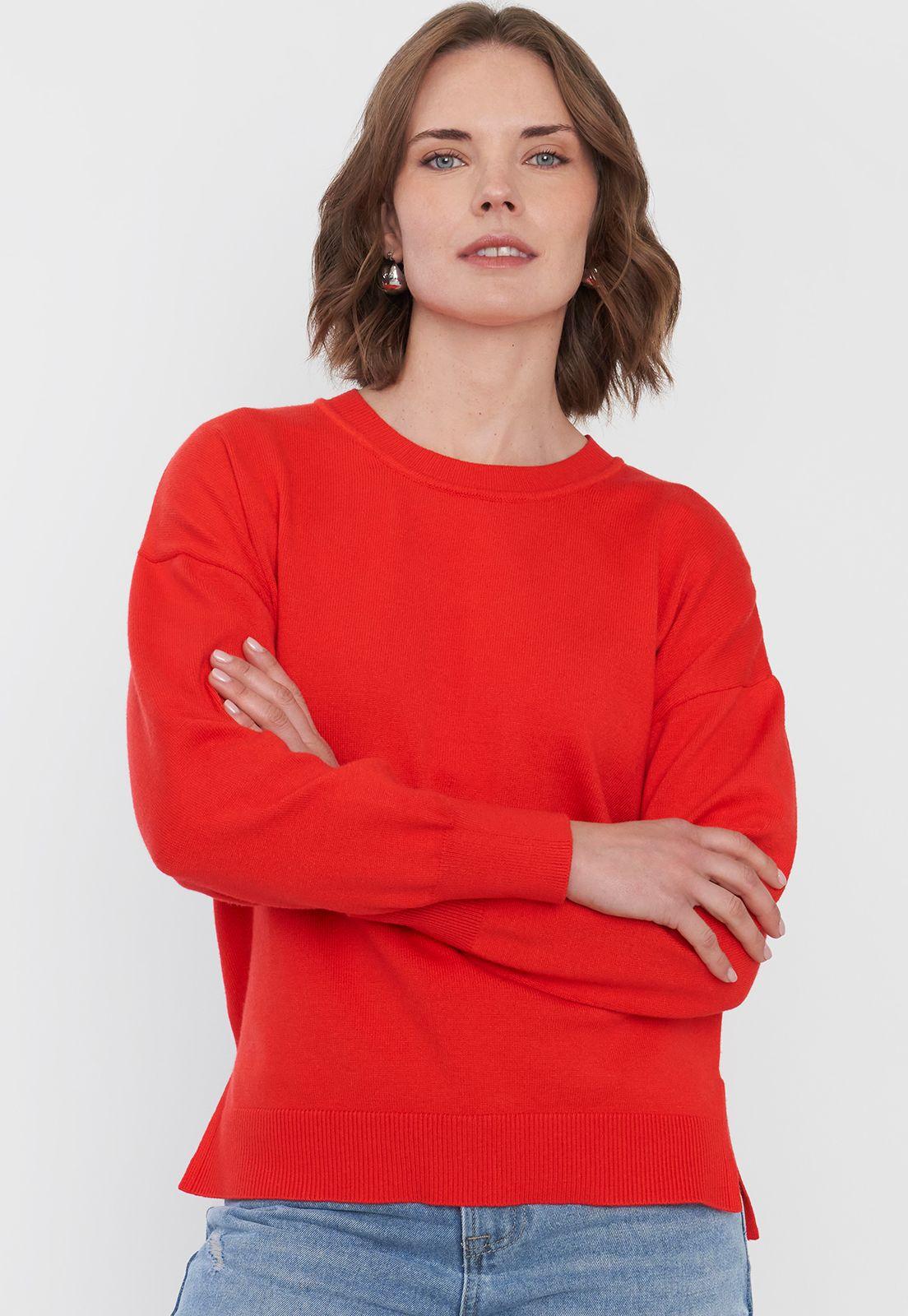 Sweater Mujer Cuello Redondo Rojo Corona-2