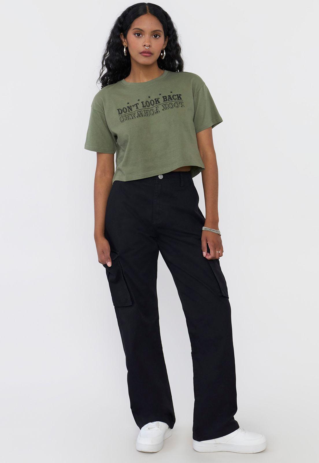Polera Mujer Fun Manga Corta Crop Verde Oliva Corona-3