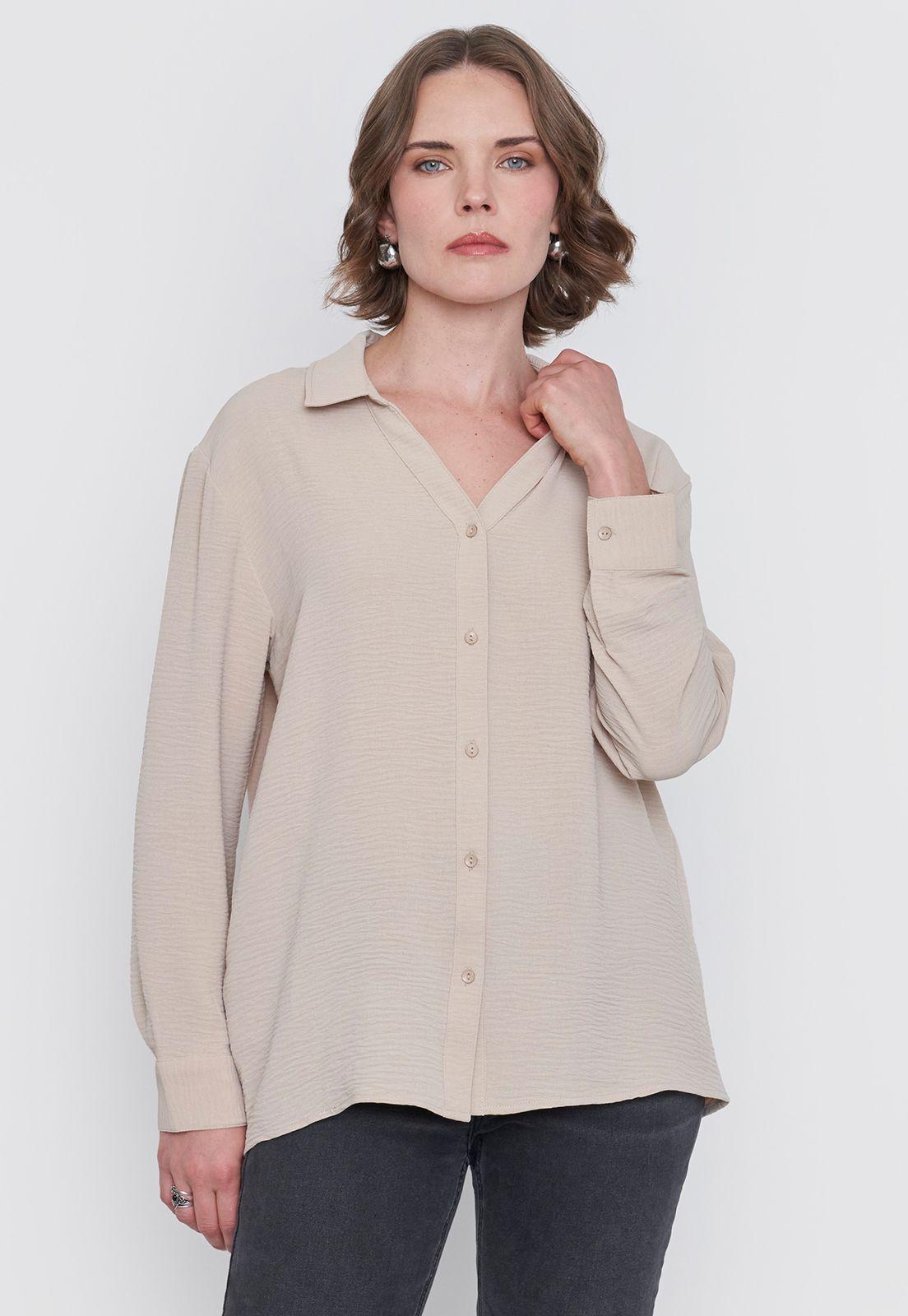 Blusa Mujer Camisera Beige Corona-0
