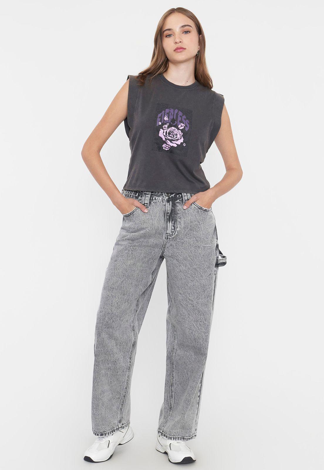 Polera Mujer Manga Vuelos Gris Corona-3