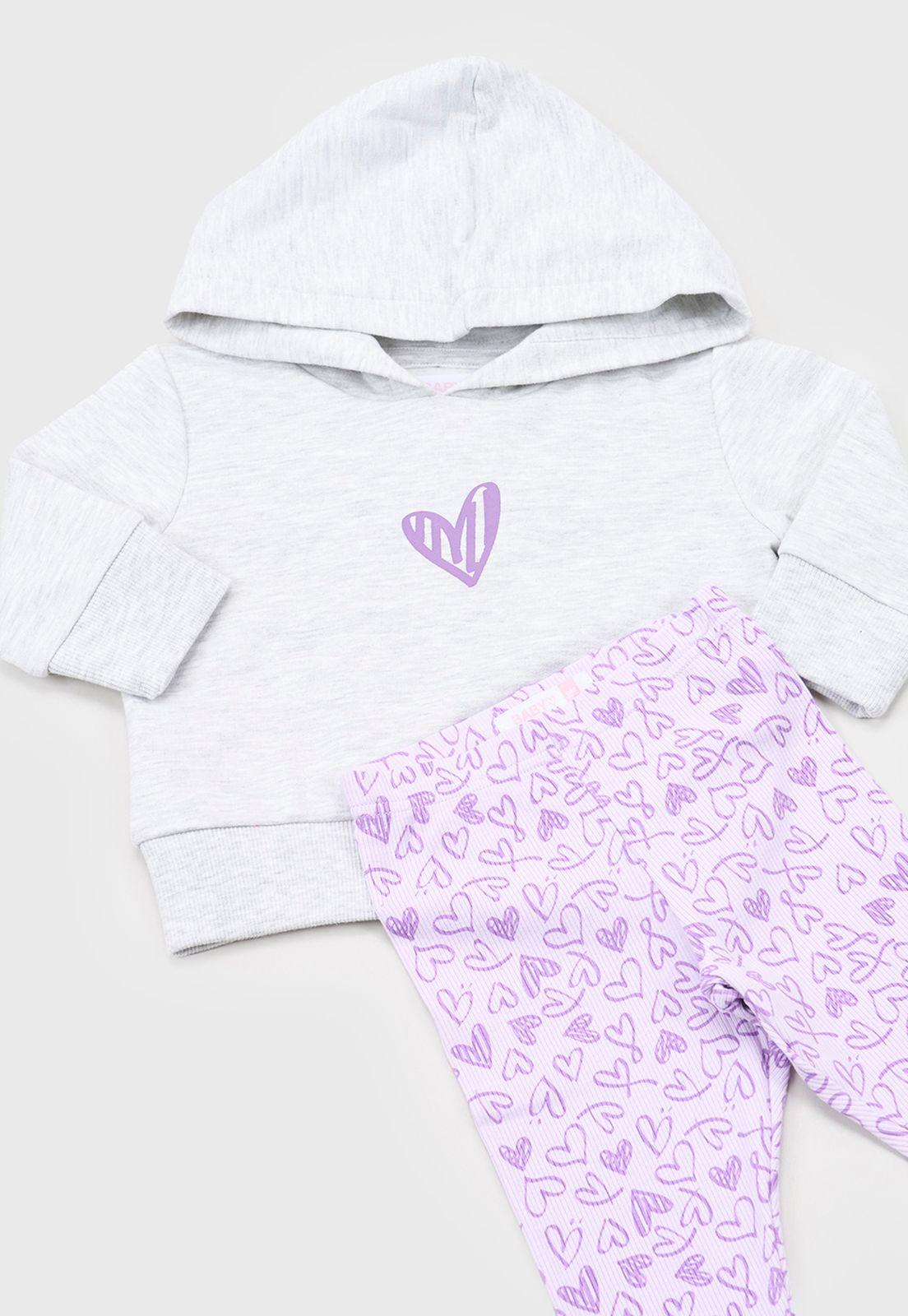 Conjunto Bebe Niña Poleron Hoodie + Calza Gris Corona-2