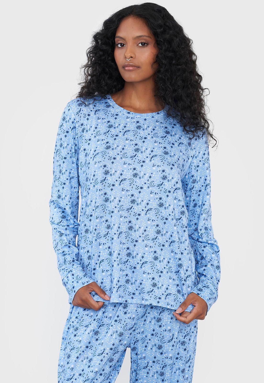 Pijama Mujer Full Print Polypeach Celeste Corona-2