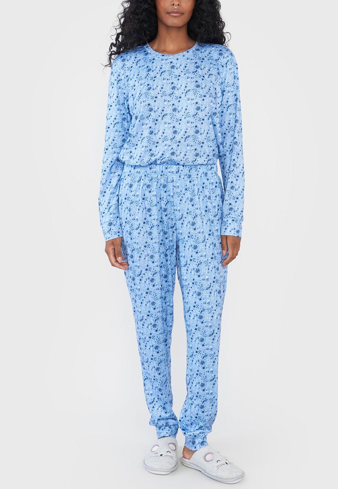 Pijama Mujer Full Print Polypeach Celeste Corona-3