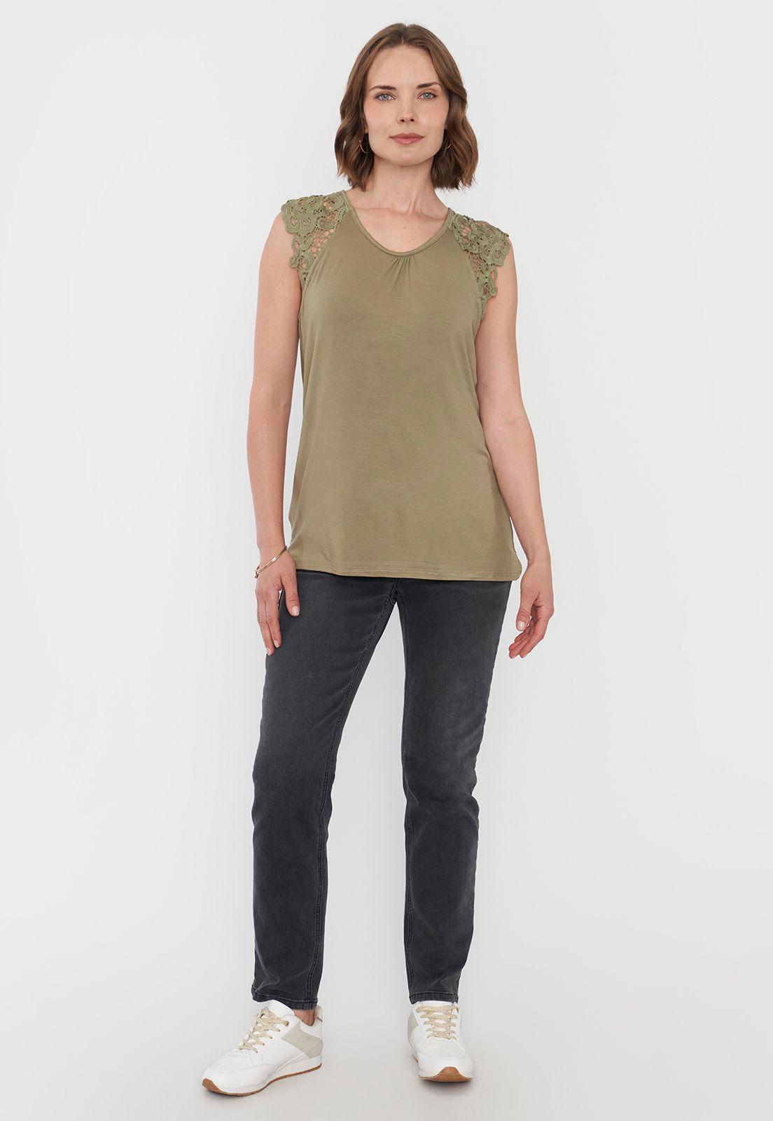 Polera Mujer Hombros Macramé Verde Corona-3