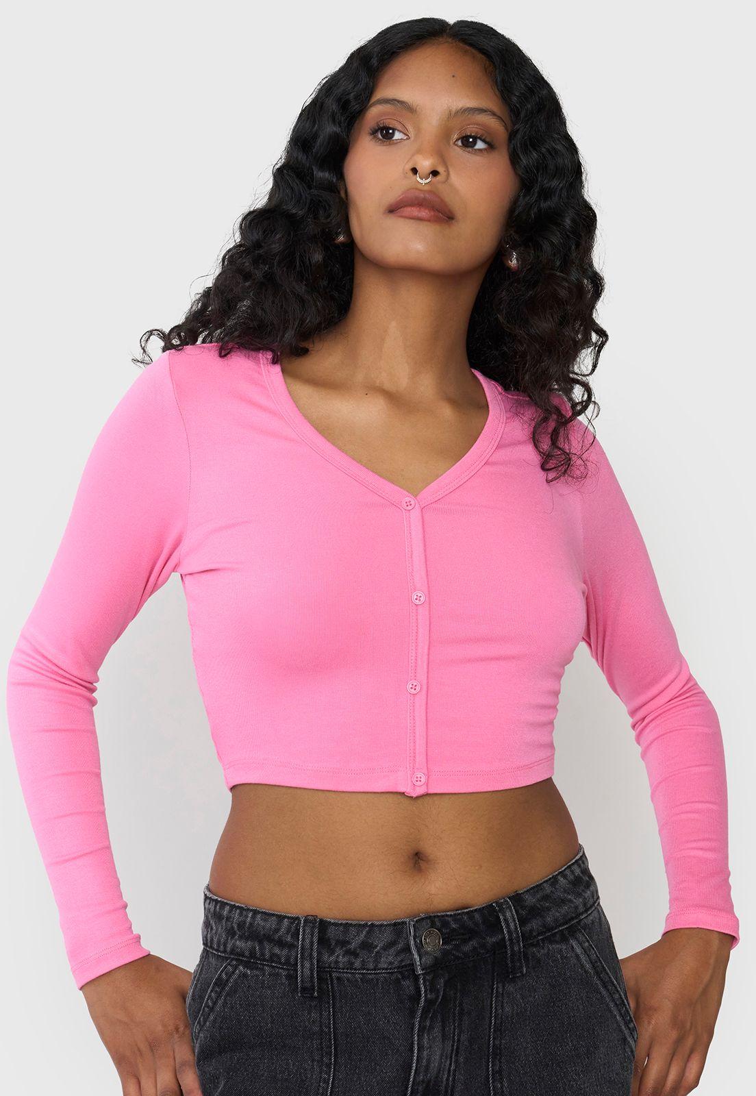 Polera Mujer Manga Larga Broches Color Rosado Corona-2