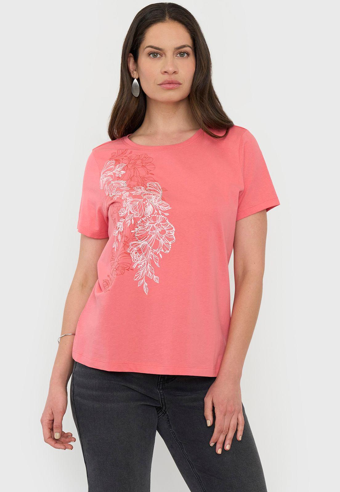 Polera Mujer M/C Focal Print Coral Corona-0