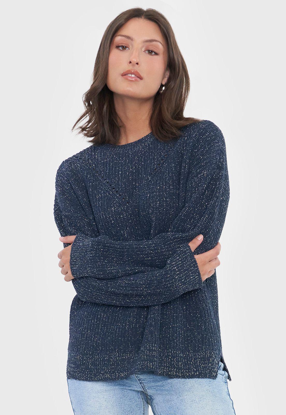 Sweater Mujer Chenille Lurex Azul Marino Corona-2
