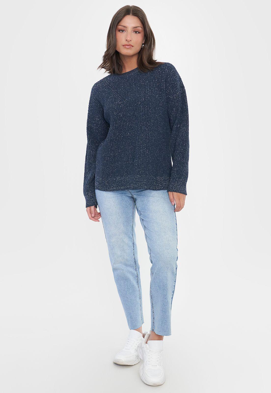 Sweater Mujer Chenille Lurex Azul Marino Corona-3