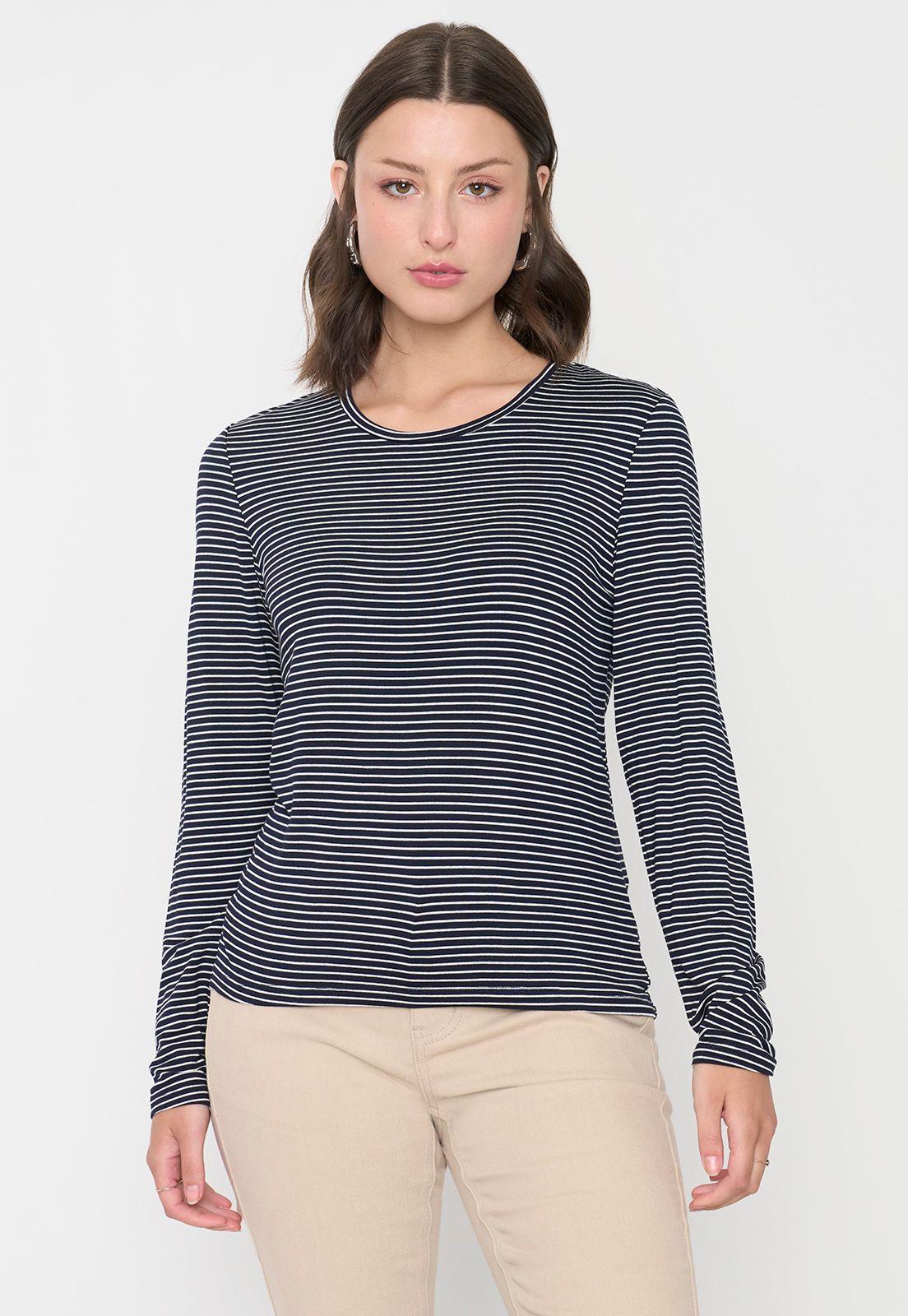 Polera Mujer Manga Larga Líneas Azul Marino Corona-0