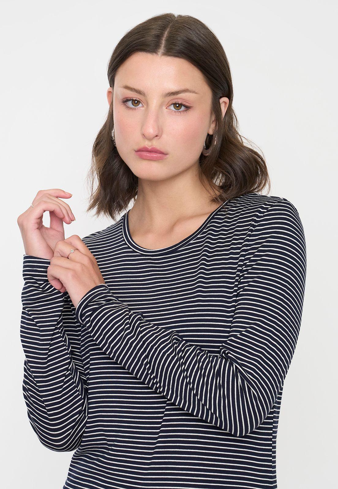 Polera Mujer Manga Larga Líneas Azul Marino Corona-2