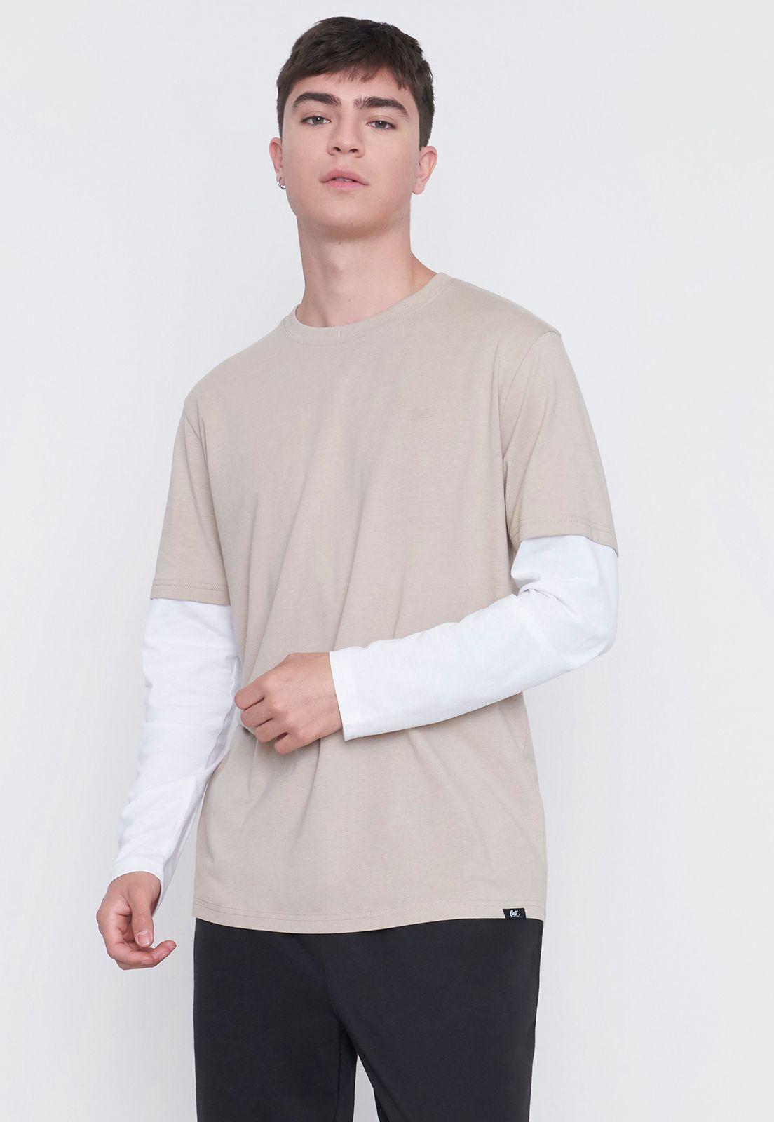 Polera Hombre M/L Doble Manga Ecru/Blanco Corona-0