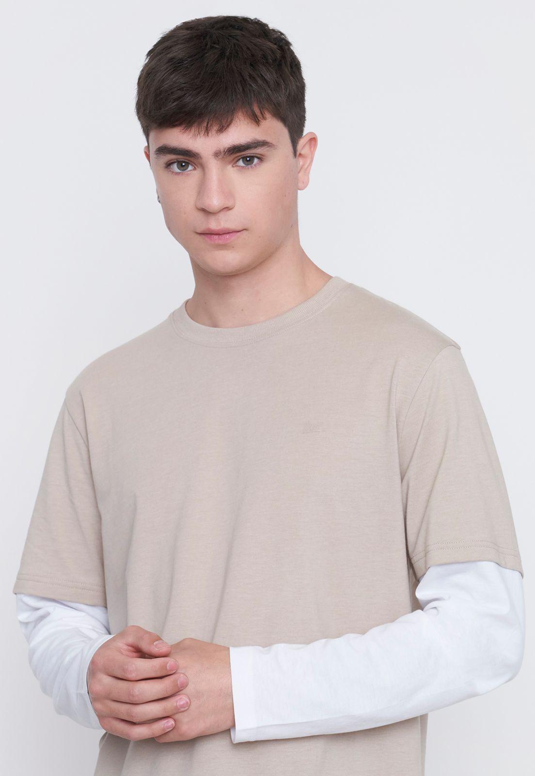 Polera Hombre M/L Doble Manga Ecru/Blanco Corona-2