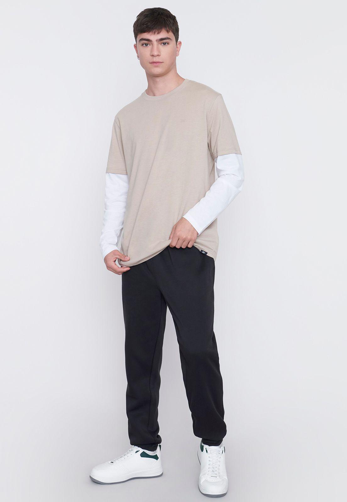 Polera Hombre M/L Doble Manga Ecru/Blanco Corona-3