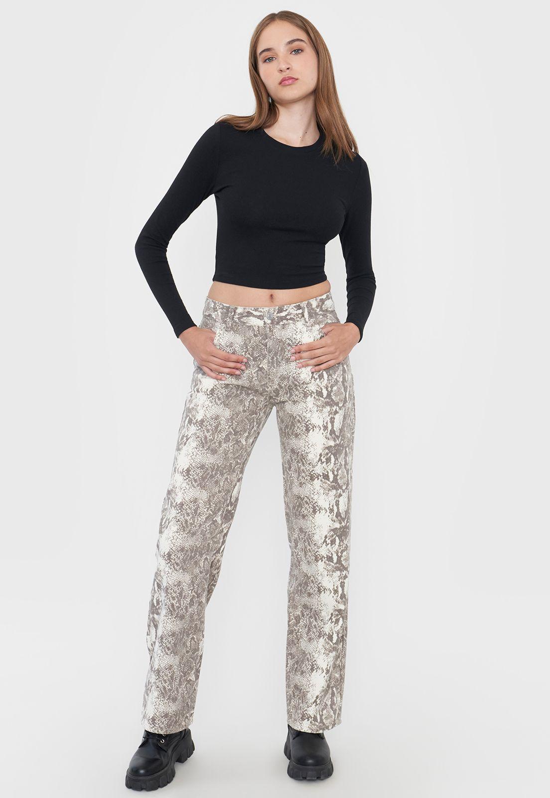 Jeans Mujer Straight Fit Noventero Print Café Corona-0